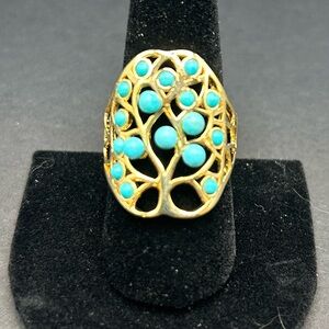Tree of Life Sleeping Beauty Turquoise Ring - Sz 10
